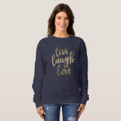 Live Laugh Love Faux Gold Lettering Navy Blue Trui (Voorkant volledig)