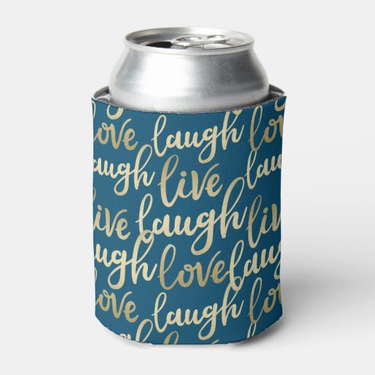 Live Laugh Love Faux Gold Lettering Ocean Blue Blikjeskoeler (Blikje Voorkant)