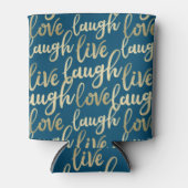 Live Laugh Love Faux Gold Lettering Ocean Blue Blikjeskoeler (Voorkant)