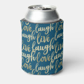 Live Laugh Love Faux Gold Lettering Ocean Blue Blikjeskoeler (Blikje Achterkant)