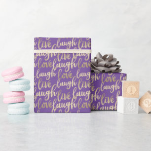 Live Laugh Love Faux Gold Lettering Paars Cadeaupapier