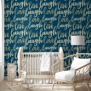 Live Laugh Love Faux Gold Lettering Pattern Behang