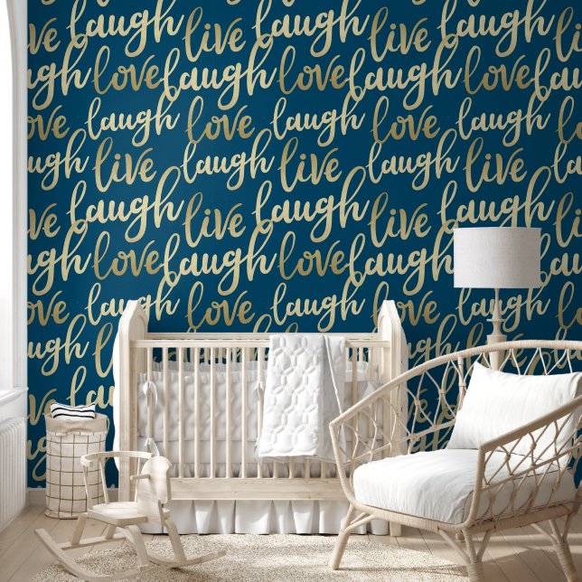 Live Laugh Love Faux Gold Lettering Pattern Behang (Kinderen)