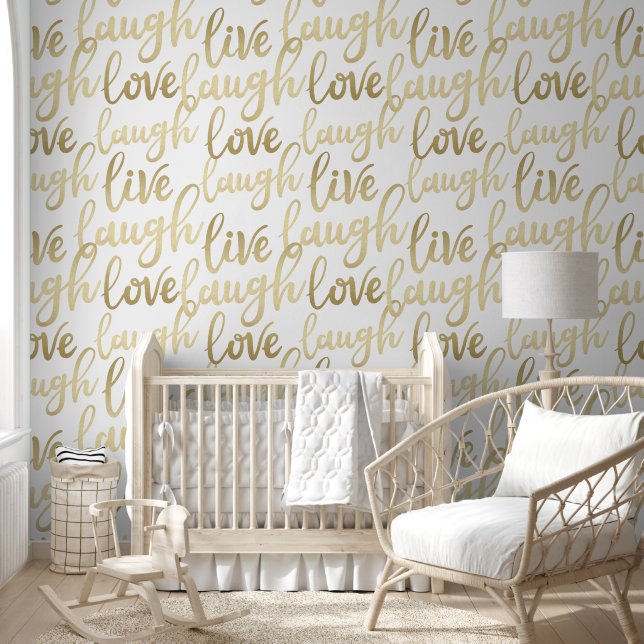 Live Laugh Love Faux Gold Lettering Pattern Behang (Kinderen)