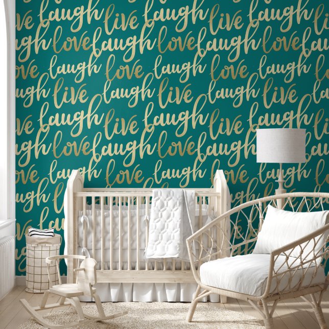 Live Laugh Love Faux Gold Lettering Pattern Behang (Kinderen)