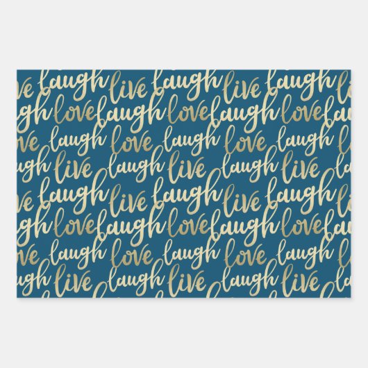 Live Laugh Love Faux Gold Lettering Pattern Inpakpapier Vel (Voorkant 3)