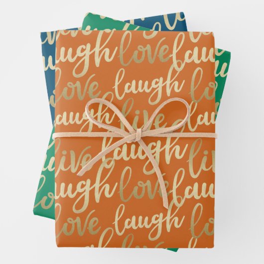 Live Laugh Love Faux Gold Lettering Pattern Inpakpapier Vel (In situ)