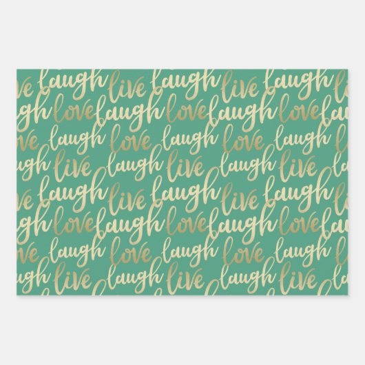 Live Laugh Love Faux Gold Lettering Pattern Inpakpapier Vel (Voorkant 3)