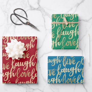 Live Laugh Love Faux Gold Lettering Pattern Inpakpapier Vel