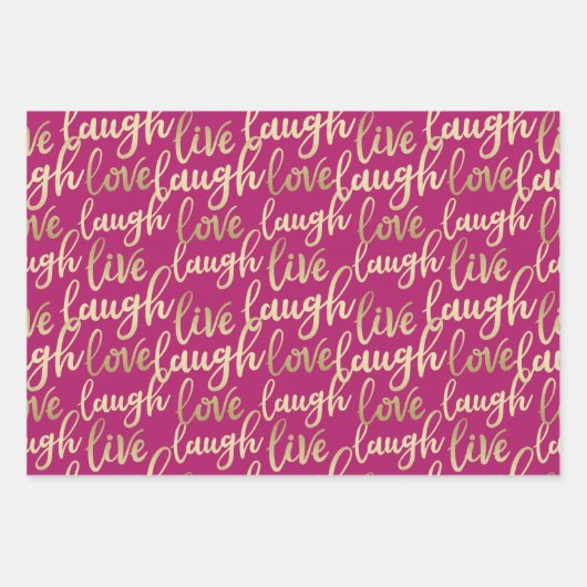 Live Laugh Love Faux Gold Lettering Pattern Inpakpapier Vel (Voorkant 2)