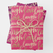 Live Laugh Love Faux Gold Lettering Pattern Inpakpapier Vel (In situ)