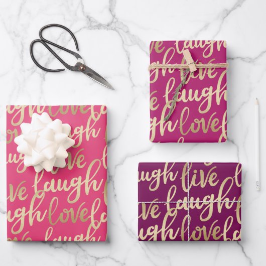 Live Laugh Love Faux Gold Lettering Pattern Inpakpapier Vel (Voorkant)