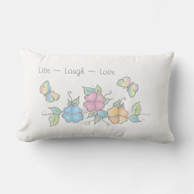 Live Laugh Love, Floral Waterverf Butterfly Kussen (Voorkant)
