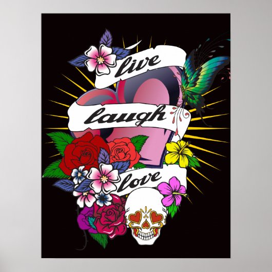 Live Laugh Love Flower and Heart Tattoo Poster (Voorkant)
