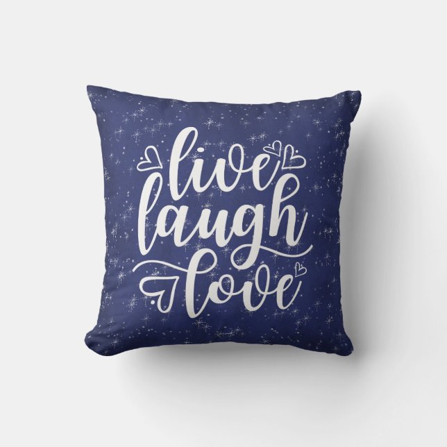 Live Laugh Love Gezegde Navy Blue Night Silver Kussen (Voorkant)