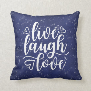 Live Laugh Love Gezegde Navy Blue Night Silver Kussen