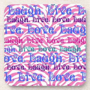 Live Laugh Love Girly Pink Zebra Stripes Print Onderzetter