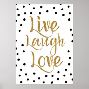 Live, Laugh, Love Gold en Stip Decorative Poster