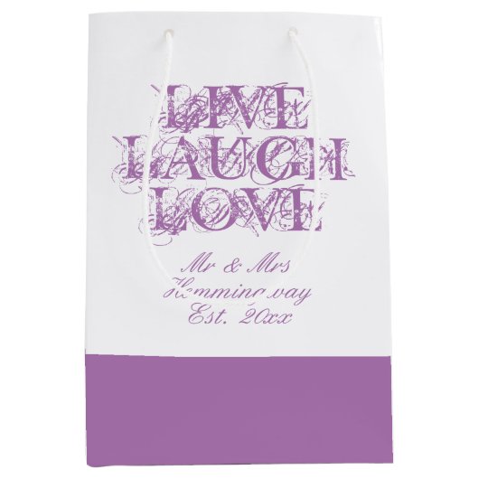 Live Laugh Love lavender bruiloft, cadeau voor gas Medium Cadeauzakje (Voorkant)