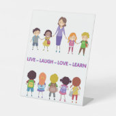 Live ~ Laugh ~ Love ~ Learn School Teacher Reclamebord Met Voetstuk (Voorkant)