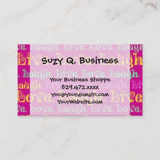 Live Laugh Love moediger woorden Hot Pink Fuchsia Visitekaartje (Voorkant)