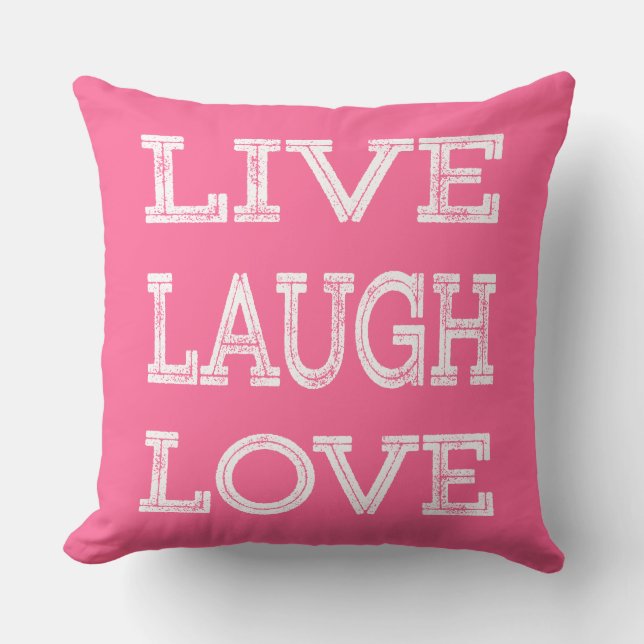 Live, Laugh, Love Motivatie Quote Pink Pillow Kussen (Voorkant)
