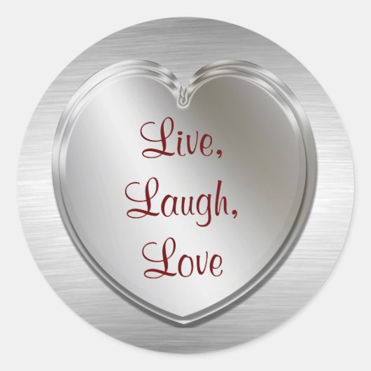 Live Laugh Love on Silver Heart Ronde Sticker (Voorkant)