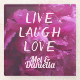 Live Laugh Love Paars Peony Floral Glazen Onderzetter