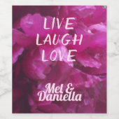 Live Laugh Love Paars Peony Floral Wijn Etiket (Enkel label)