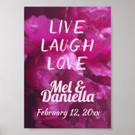 Live Laugh Love Paarse pioen bruiloft Poster