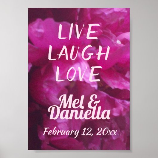 Live Laugh Love Paarse pioen bruiloft Poster (Voorkant)