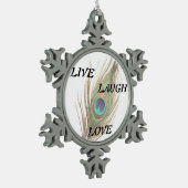 Live Laugh Love Peacock Feather Tin Sneeuwvlok Ornament (Links)