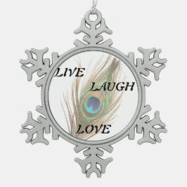 Live Laugh Love Peacock Feather Tin Sneeuwvlok Ornament