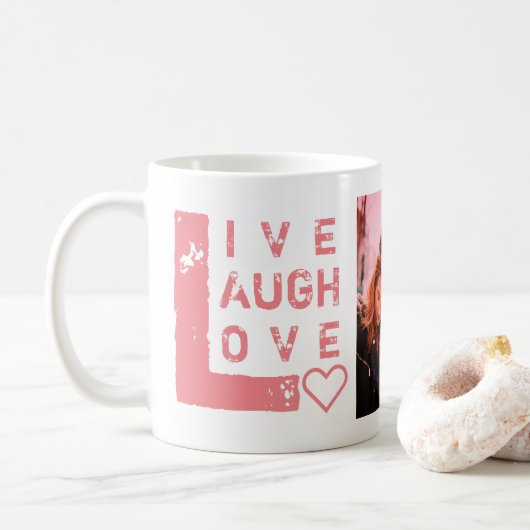 Live Laugh Love Photo Collage Valentijn Koffiemok (Met donut)