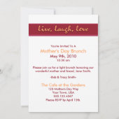 Live Laugh Love Pink Moederdag Uitnodiging (Achterkant)