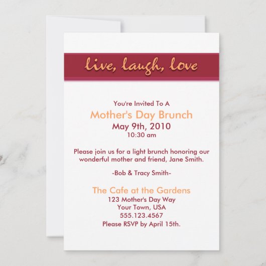 Live Laugh Love Pink Moederdag Uitnodiging (Achterkant)
