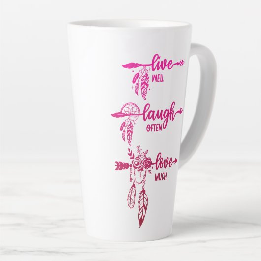Live, Laugh, Love, Pink Ombre Boho Latte Mok (Rechterhoek)