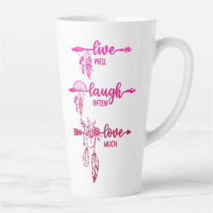 Live, Laugh, Love, Pink Ombre Boho Latte Mok