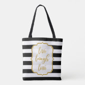 Live Laugh Love Quote Gold Glitter BW Stripes Tote Bag (Achterkant)