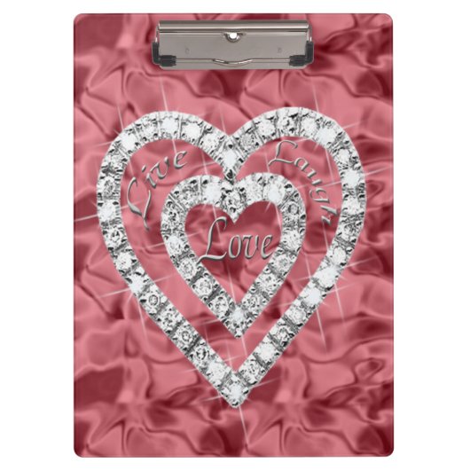 Live Laugh Love Red Diamond Hearts Cliboard Klembord (Voorkant)