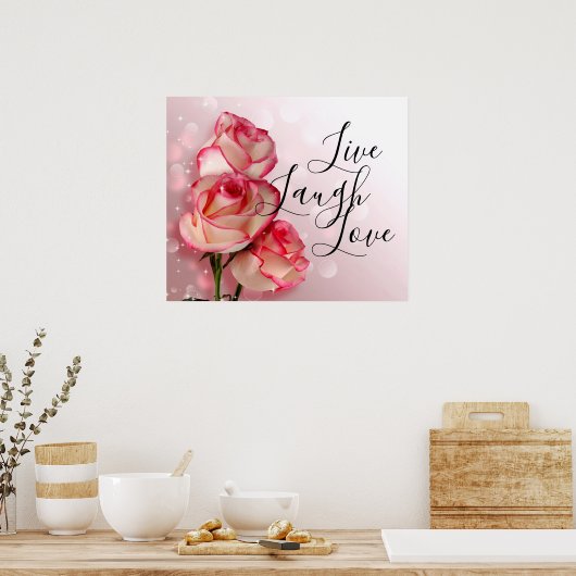 Live Laugh Love Rozen Poster (Keuken)