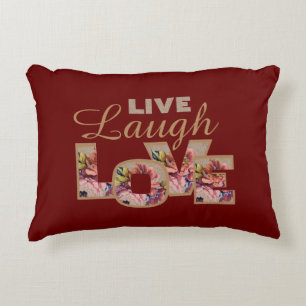 Live, Laugh, Love Rustic Floral on Burgundy Accent Kussen