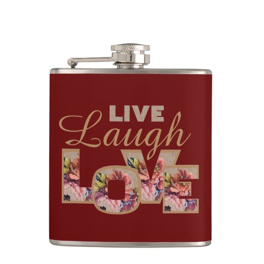 Live, Laugh, Love Rustic Floral on Burgundy Heupfles (Voorkant)