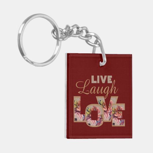 Live, Laugh, Love Rustic Floral on Burgundy Sleutelhanger (Voorkant Links)