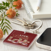 Live, Laugh, Love Rustic Floral on Burgundy Sleutelhanger (Voorkant Rechts)