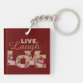 Live, Laugh, Love Rustic Floral on Burgundy Sleutelhanger (Achterkant)