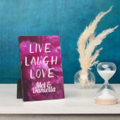 Live Laugh Love Wedding Paarse Peony Floral Fotoplaat (Zijkant)