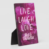 Live Laugh Love Wedding Paarse Peony Floral Fotoplaat (Zijkant)