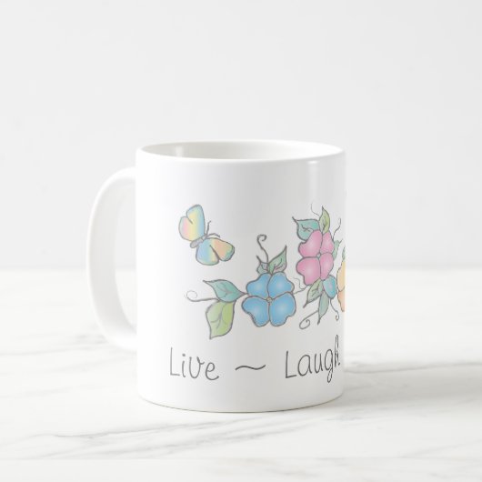 Live Laugh | Waterverf van vlinderbloemigen Koffiemok (Voorkant links)