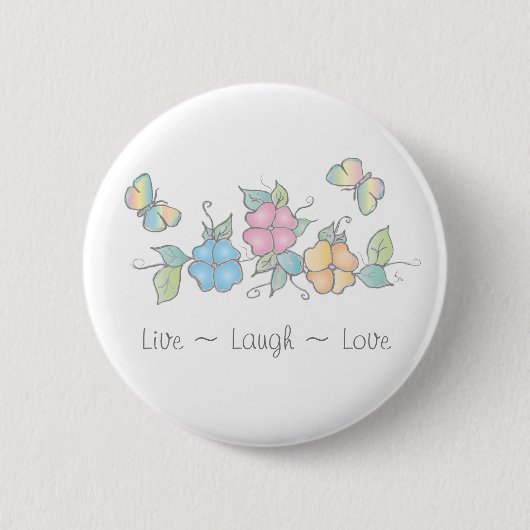 Live Laugh | Waterverf van vlinderbloemigen Ronde Button 5,7 Cm (Voorkant)